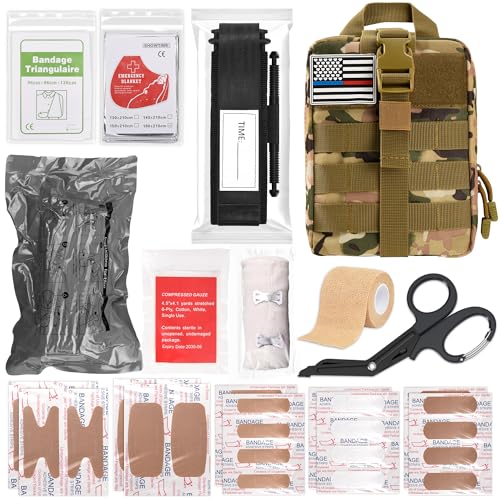 Survival First Aid Kit, 41 Pack IFAK Trauma Kit with Tourniquet, 4-Inch Israeli Bandage, Molle Bag, First Aid Kit for Car, Hiking, Travel - size: 41 pack