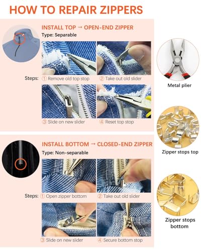 VICHERIA Universal Zipper Repair Kit (200 Pcs) - Fixes Common Zippers on Bags, Jackets, Luggage | Includes #3#5#8#10 & YKK-Compatible Sliders 【 Check Compatibility in Images】
