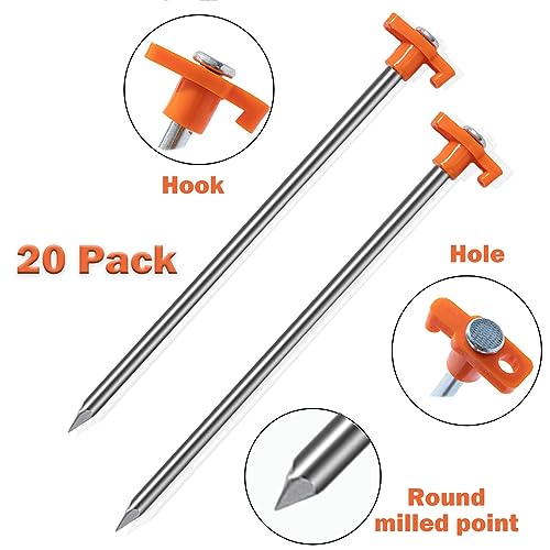 Cheardia 20 Pack Tent Stakes Heavy Duty, 9.75 Inch Yard Stakes Non-Rust Metal Tent Pegs Ground Stakes Tent Spikes for Camping Patio, Garden, Canopies, Grassland, Outdoor, Orange - color: Orange 20pcs