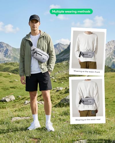 WATERFLY Fanny Pack Waist Bag: 3L Large RFID Anti-Theft with 9 Pockets - color: Grey