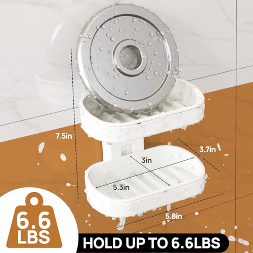 LEVERLOC Soap Holder, Soap Dish for Shower, Suction Cup Bar Soap Holder - style: 2 tiers White