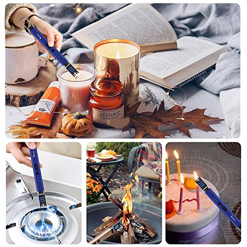 SUPRUS Candle Lighter Electric Arc Lighter Windproof Flameless USB Rechargeable Lighter with LED Light for Candle Camping BBQ Cooking (Blue) - color: Blue