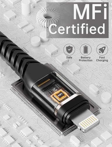 USB to Lightning Cable [Apple MFi Certified] iPhone Charger Cord 6FT, 3Pack | Nylon Braided Heavy Duty Fast iPhone Charging Cable for iPhone 14 13 12 11 SE X XS XR 8, iPad Pro, Air, mini, AirPods - Black - color: Black, size: 6FT, style: USB A to Lightnin