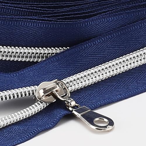 Sawoake Nylon Coil Zipper 10 Yards Bulk, #5 NavyBlue with Silver Teeth, Includes 10PCS Sliders for DIY Sewing, Crafts, Bags, Apparel Repair (#5 Silver NavyBlue) - color: Silver Navy Blue