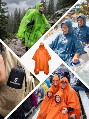 SaphiRose Hooded Rain Poncho Waterproof Raincoat Jacket for Men Women Adults - color: Orange