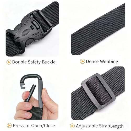 2 Pack Add a Bag Luggage Straps - Adjustable Suitcase Belts Travel Accessories - Jacket Gripper Arm Saver Easy to Carry Your Extra Bags (Black,Four Hooks)