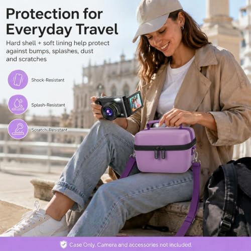 Comecase Large Travel 4K Vlogging Camera Case for Duluvulu/for AUREAPIX | Outdoor Camera Storage with 2 Dividers and Mesh Pocket, for Vloggers and Content Creators, Trip Ready, Purple - Case Only - color: Purple+Black Zipper, size: L