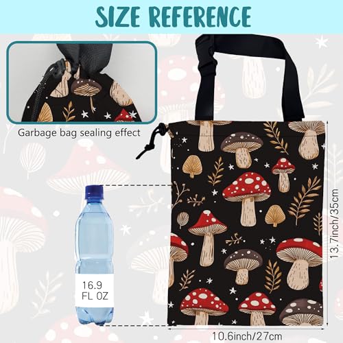 Car Garbage Bag Mushrooms and Golden Leaves Hanging Canvas Car Trash Bag Drawstring Car Back Seat Organizer for Car Back Front Seat Console with Adjustable Buckle - color: Mushrooms and Golden Leaves