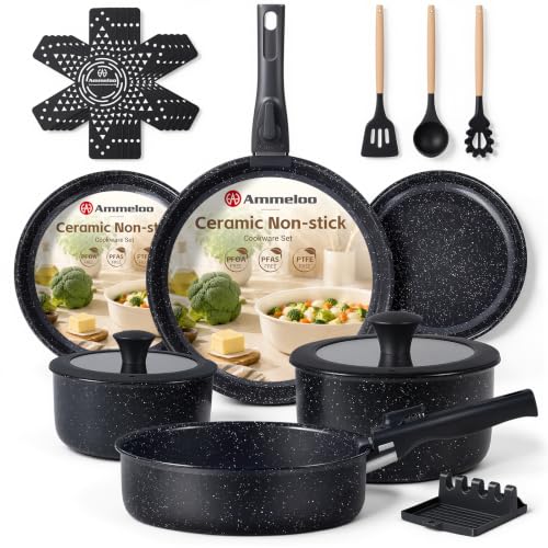 Ammeloo 21Pcs Pots and Pans Set Non Stick with Detachable Handle Frying Pan - color: Frying Pan Set