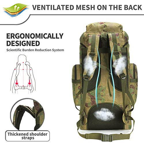 King'sGuard 70L Camping Hiking Backpack for Men Women Large Military Tactical Backpack Molle Rucksack Backpack for Outdoor - color: Ruin Green