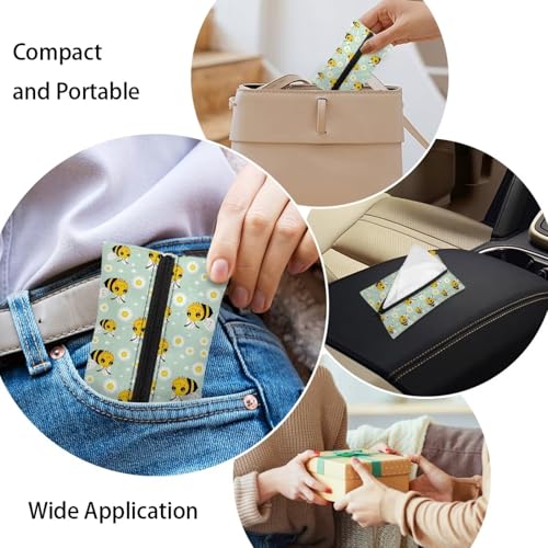 Flashideas Bee Reusable Tissue Holder Fabric Purse Zipper Enclosed Coins Tissue Pouch Soft Tissue Holder for Purse Travel Tissue Holder for Bag Car Office Home - color: Bee