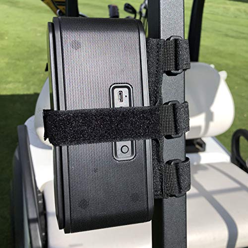 Bushwhacker Portable Mount for Bluetooth Speakers on Golf Cart Railing - Adjustable Non-Slip Strap Holder for Bike Frames Scooters Boats Strollers Wagons Wheelchairs Walkers Treadmill Handlebars