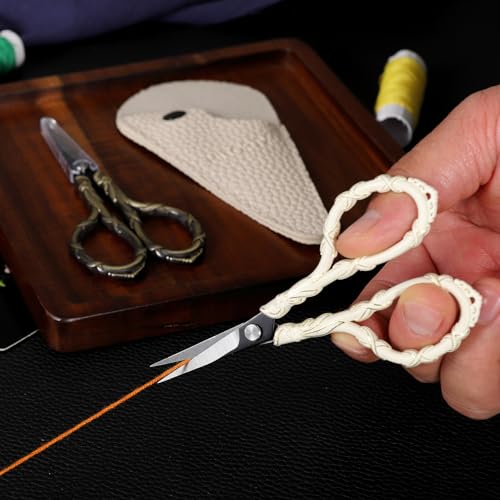 Vintage Small Embroidery Scissors, Mini Detail Shears with Cover | Stainless Steel, Precision Sharp Tip, All Purpose for Needlework, Threading, Sewing, Craft DIY, Stitch, Home, Travel, Office - color: White