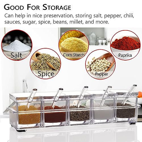 V·RESOURCING Clear Seasoning Box, 5 Pieces Clear Seasoning Storage Container for Spice Salt Sugar Cruet,Condiment Jars with Spoons - color: White & 5 Boxes, size: 5 Boxes