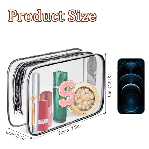 Clear Toiletry Bag,Portable Travel Toiletry Bag,Chenille Letter Cosmetic Bag with Zipper,Waterproof Makeup Bag,Cosmetic Storage Organizer for Women Men,Travel Essentials (Black,K) - size: K