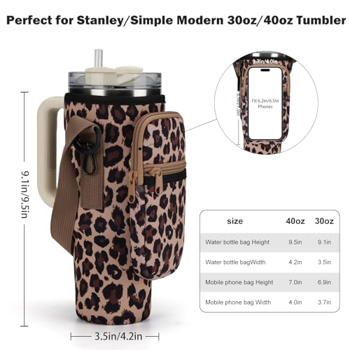 GOEWY Water Bottle Carrier Bag for Stanley Cup 40/30oz with Phone Pockets - color: Leopard, size: 40oz