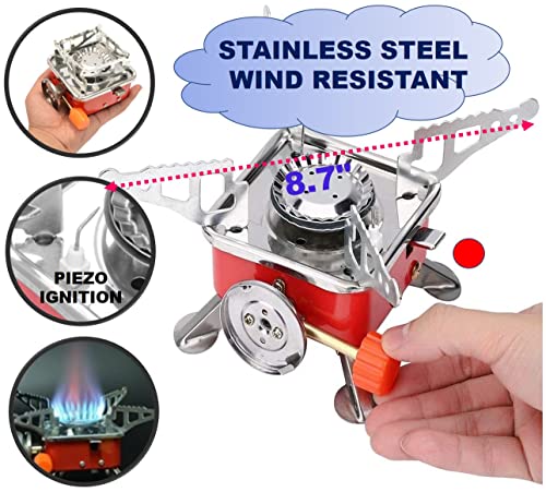 Camping Stove, Backpacking Stove, Foldable, Portable, Lightweight, Piezo Ignition, Single Burner Adjustable, Premium Mini Powerful and Stable Camp Stove for Hiking Picnic, 1+2+1+1pcs