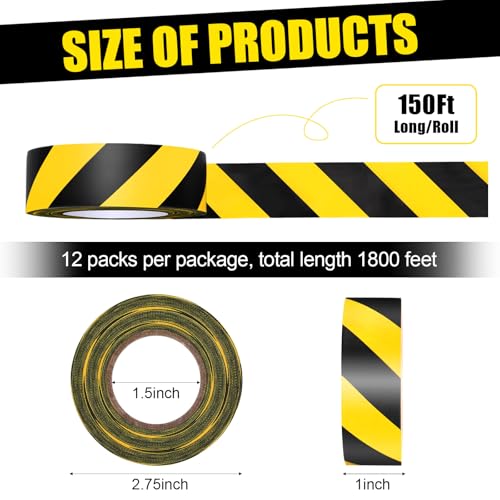 12 Pack Flagging Tape Black Yellow Stripes Neon Tape Set 1 in x 1800 ft - color: Black Yellow
