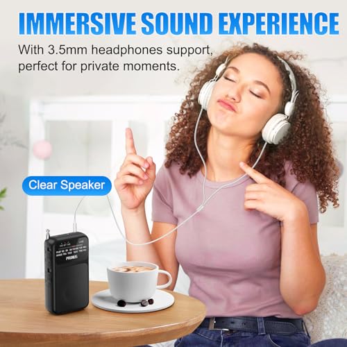 PRUNUS J-555 Pocket Radio AM FM USB-C Charging& Battery Operated, Back Clip - color: Black
