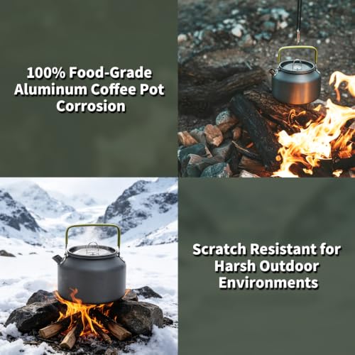 1.8L Camping Kettle Set, Aluminum Alloy Pot with 2 Mugs & Carry Bag | Coffee Tea Kettle, Anti-Scald Handle, Fast Boiling for Open Fire Stove, Hiking Backpacking Picnic