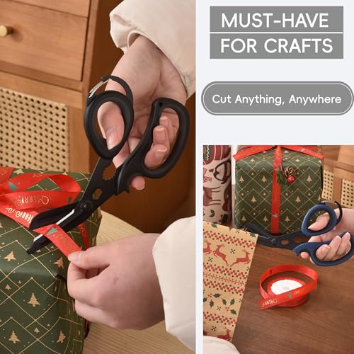 MEUUT All Purpose Scissors 2 PCS with Carabiner for Kitchen Outdoor - color: Black+navy