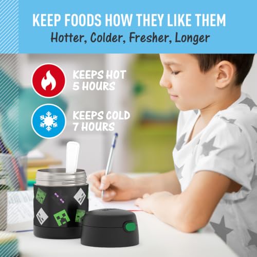 THERMOS FUNTAINER Kids Food Jar with Spoon, 10oz, Minecraft - color: Minecraft, size: 10 Ounce
