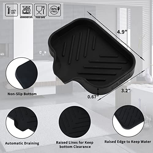 MicoYang Silicone Soap Dish with Drain Spout, Self-Draining Sink Organizer Tray for Bathroom and Kitchen, Sponges, Dispensers and Soap Holder, Non-Slip and Dishwasher Safe, Black (Compact, 4.9"×3.2") - color: Black, size: S(4.9"×3.2")