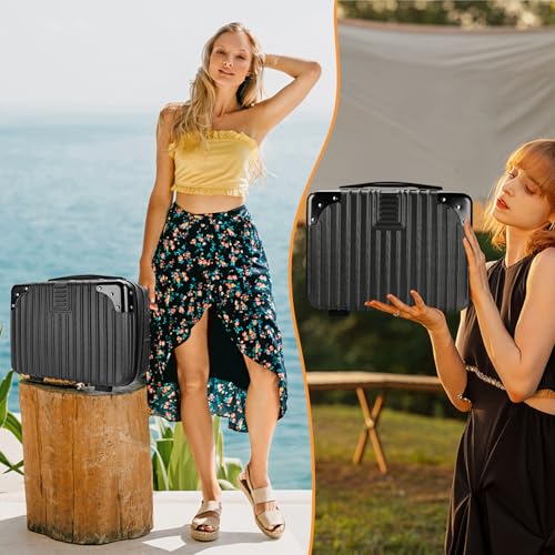 14inch Hard Shell Cosmetic Organizer Travel Train Hand Luggage Small Portable Carrying Suitcase Makeup Case Bag for Women Toiletry - color: BLACK
