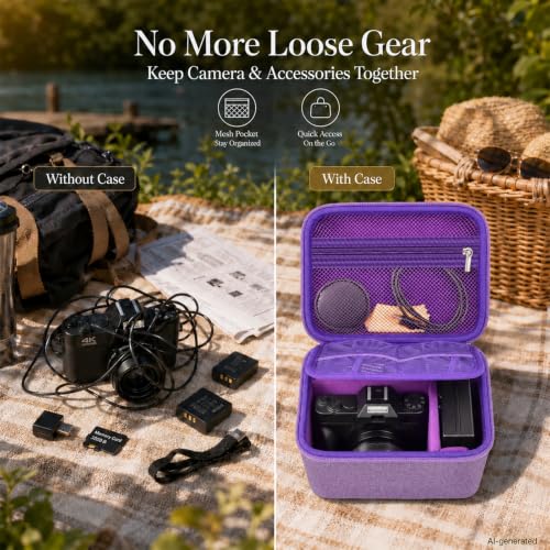 Comecase Large Travel 4K Vlogging Camera Case for Duluvulu/for AUREAPIX | Outdoor Camera Storage with 2 Dividers and Mesh Pocket, for Vloggers and Content Creators, Trip Ready, Full Purple- Case Only - color: Full Purple, size: L