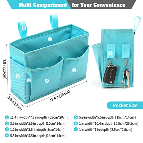 Bseash Bunk Bed Organizer, Bedside Caddy Hanging Bed Organizer Storage Bag with 4 Pockets and 2 Hooks, for College Dorm Rooms Bed, Hospital Bed, Baby Bed Rails, 600D Oxford Cloth (Light Blue) - color: Light Blue, size: Small