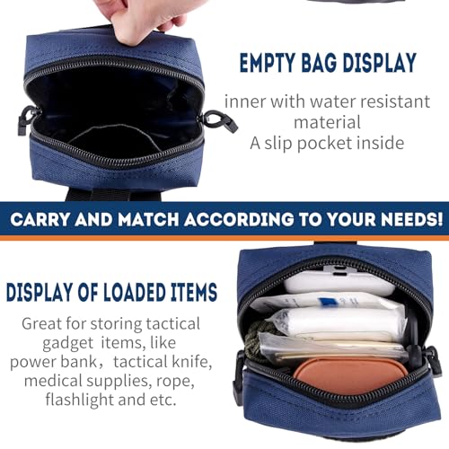 bvya Tactical Molle Pouch Multi-Purpose Compact Waist Pack Water-Resistant Small Utility EDC Pouch with Flag Patch for Molle Backpack, Mini Compass Included - color: Navy Blue(2 Pack)