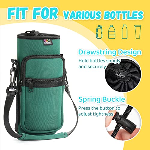 Nuovoware Water Bottle Carrier Bag, 750ml Bottle Pouch Holder, Adjustable Shoulder Hand Strap 2 Pocket Sling Neoprene Sleeve Sports Accessories for Hiking Travelling Camping, Blackish Green - color: Blackish green, size: 25-32 Ounces - Standard