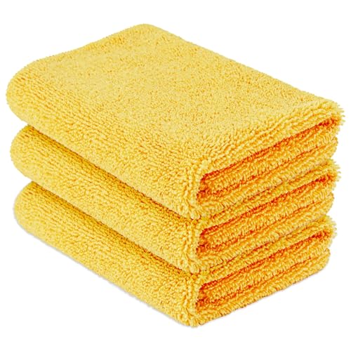 Amazon Basics Microfiber Car Drying Towels, Highly Absorbent, Lint Free, Scratch Free, Buffing and Polishing, Auto Detailing, No Streaks, Soft, Quick Drying, 16" x 16", Yellow, 3-Pack - size: 3 Pack