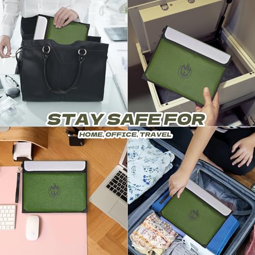 Andyer 2 Pockets Fireproof Document Bag, 6500°F Fireproof Money Bag for Cash | 10-Layer Waterproof Document Pouch with Reflective Strip, Heat Insulated Fireproof Envelope Fire Safe Bag for Home Emergency - color: Green