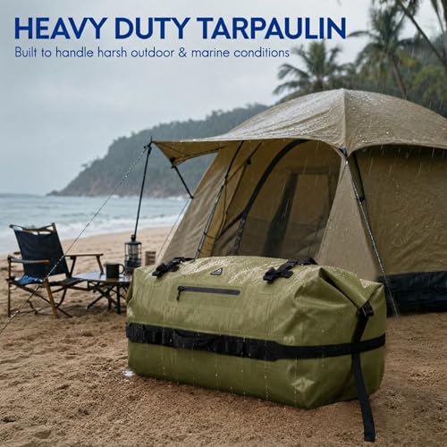 Haimont IPX7 Waterproof Roll-Top Dry Duffel Backpack | 60L/90L Sizes, 500D Tarpaulin, Welded Seams, Mesh Pockets, Boating & Kayaking - color: Army Green, size: 60L