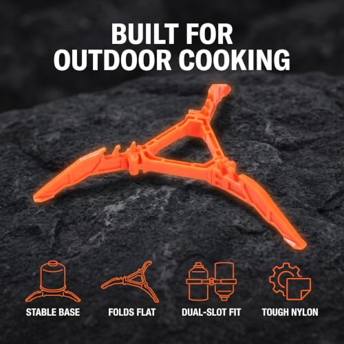 Orange Fuel Can Stabilizer for Camping Stoves,Mini Foldable Outdoor Camping Hiking Cooking Gas Tank Stove Stand,Stoves and Grills，Foldable Cartridge Canister Tripod Bracket for Hiking Camping Outdoor