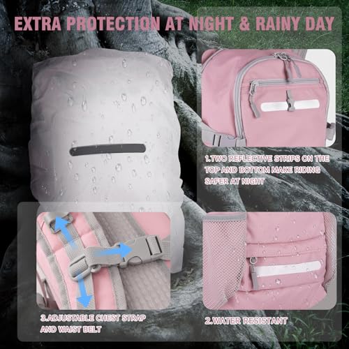Zavothy 20L Multipurpose Hiking Backpack with 3L Water Bladder – Durable Hydration Backpack with Insulated Bladder Compartment, Hidden Helmet Holder & Rain Cover – for Hiking, Commuting, and Camping - color: Pink