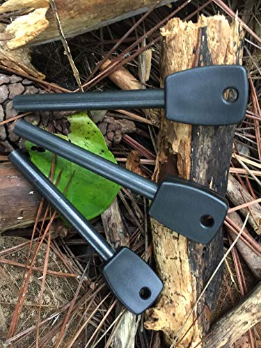 FOSTAR 3 PCS Tactical Ferro (Ferrocerium) Rods, Bushcraft Flint Fire Starter with Easy Grip Handle, 5/16 Inch Thick Waterproof Fire Steel Magnesium Camping Tool Kit - color: Black