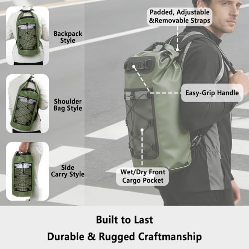 SHENDU 20L Waterproof Dry Bag - Roll-Top Backpack w/Waterproof Phone Case for Kayaking, Hiking, Camping, Boating, Beach Unisex（green） - color: Green