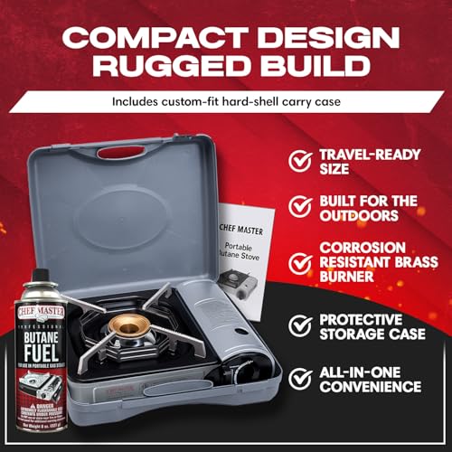 Chef Master Portable Butane Camping Stove, Countertop Burner, 10,000 BTU - style: StoveOnly