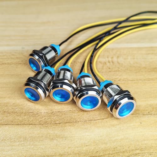 Gebildet 5pcs 12mm LED Metal Indicator Light 110V-220VAC Waterproof Signal Lamp (Blue) - color: Blue 110V