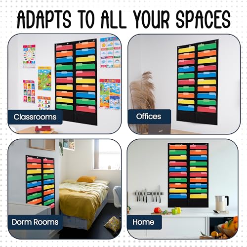 Essex Wares - 20 Pocket File Folder Pocket Chart, Black, 28" W x 46" T | Versatile Wall Hanging File Folder Organizer for Classrooms, Offices, Home, and More - Wall Folder Organizer - size: 20 Pocket
