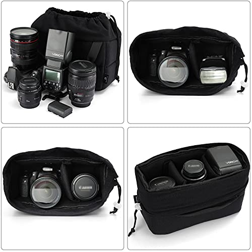 Koolertron Shockproof Camera Photo Bag for SLR TLR Camera Insert Partition Padded Case,Can be Put Directly Into the SLR Camera Bag With Freely Adjustable Compartment - color: Black with Straps