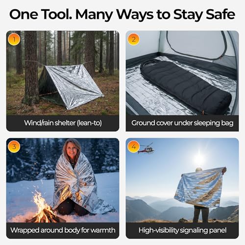 Sierra Madre Emergency Mylar Blanket, Waterproof Survival Shelter (Pack 5) | Retains 90% body heat • Rigs into emergency shelter • High-visibility reflective surface • Car, camping & first aid kits - size: Pack of 5