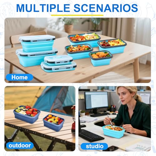 Collapsible Silicone Food Storage Containers 4 Set Airtight Leak Proof Food Containers with Lids Stackable Meal Prep for Microwave Freezer Dishwasher for Kitchen Camping Office Gray - color: Gray