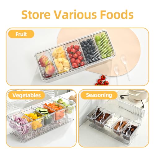 Large Chilled Condiment Caddy,Stackable Chilled Condiment Containers Server with Lids for 5 Removable Compartments (5 Containers, 1 pack) - size: 1 pack