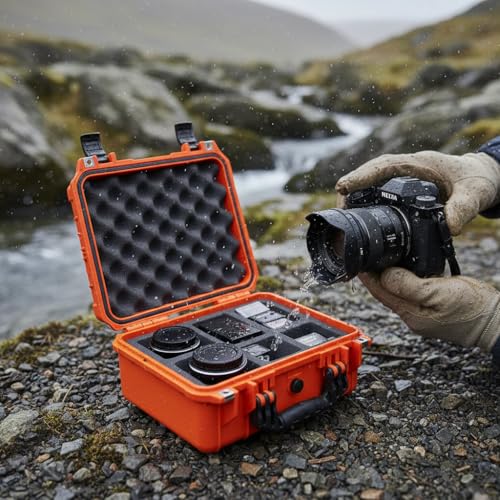 MEIJIA All Weather IP67 Waterproof Hard Camera Case,Hard Protective Case,Hard Case with Customizable Foam,Fit Use of Drones,Camera,Equipments,Pistols(Orange,13.35 x11.63x5.98inches) - color: Orange, size: 13.35 x11.63x5.98inches