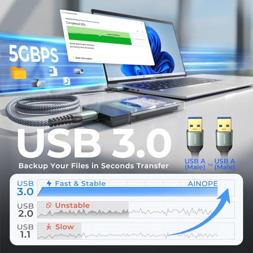 AINOPE USB to USB Cable, 6.6FT USB 3.0 A to A Male to Male Cable 5Gbps Double End Type A Cord for Data Transfer Compatible with Hard Drive, Laptop Cooling Pad, USB Hub, KVM, DVD - color: Grey, size: 6.6FT