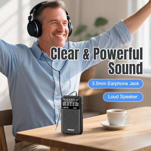 PRUNUS J211 Portable Radio AM FM, USB C Charging and AA Battery Operated - color: Black