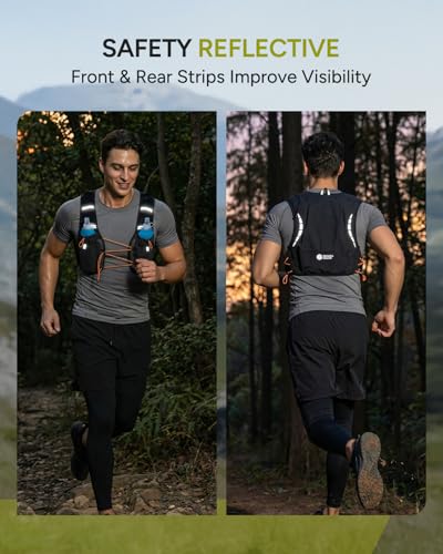 Sahara Sailor Running Vest for Women Men, 2PCS 500ml Soft Flasks, Adjustable Chest Waist Fit, Multi-Pockets, Lightweight Breathable Reflective Hydration Backpack for Running, Trail, Cycling, Hiking - size: L (42–50 in)